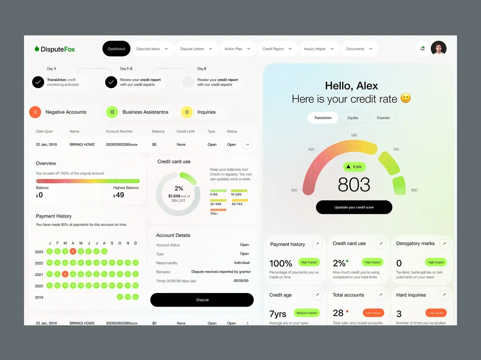 DisputeFox credit score dashboard